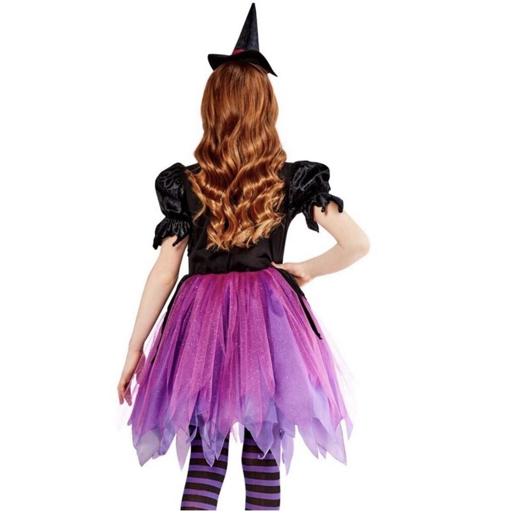 Purple Witch Girl's Dress Costume with Hat Small - Picture 2 of 6